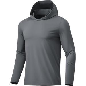 Men Athletic Hoodies Long Sleeve Fishing Shirts UPF 50+ Sun Protection Dry Fit Wicking Hooded Running Shirts (Large, Ash)
