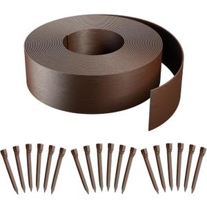 AGTEK 60FT Plastic Landscape Edging Coil Kit, 4 inch High Terrace Board Garden Edging Border with 18 Stakes (Brown)