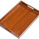 9x 13inch Ebony Wood Tray, Large Wooden Food Tray with Handle, Coffee Table Tray for Cooked Food, Parties, Dining, Snacks, Decoration, Outdoor Kitchen Counter
