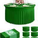 6 Pack Spandex Table Cover Skirts for 60 inch Round Tables, Green Stretch Table Cloths with Floor-Length Ruffle, Elastic Fitted Skirted Tablecloth for Elegant Wedding Banquet Party Buffet Decoration