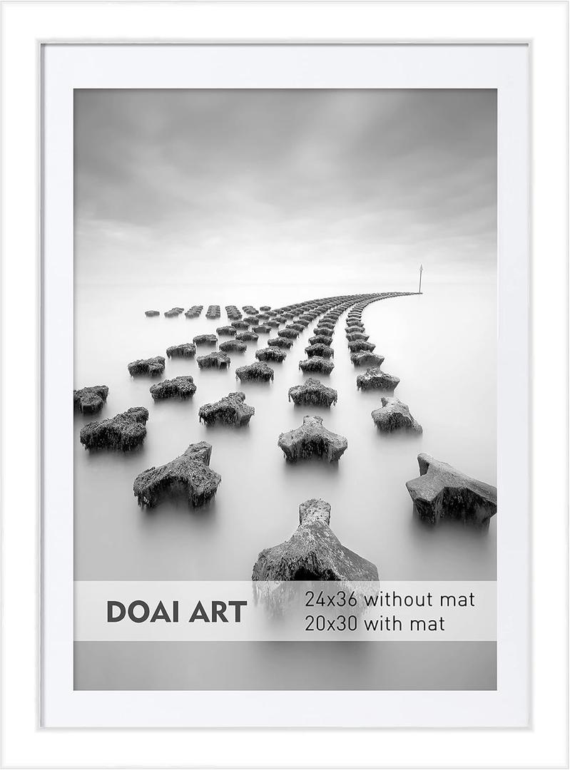 DOAI ART 24x36 Poster Frame White without Mat for Displaying 20x30 Pictures with Mat - Polished Plexiglass for Wall Vertically or Horizontally Display - Wall Mounting Hardware Included (24x36-1 Pack)