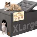 Cat Litter Box Enclosure Furniture for Odor Control, Hidden Cabinet Cat Litter Box Furniture Ottoman with Flip-Up Lid,Cats Litter Box Bench with Storage Space, Dog Proof (Gray-Faux Leather, X-Large)