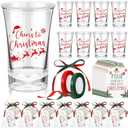 Roshtia 18 Sets Christmas Party Favors Cheers to Christmas Shot Glasses 1.5 oz Shot Cups with Xmas Tag Cards Cellophane Treat Bags Xmas Stocking for Friends Employee Party Supplies (Acrylic)