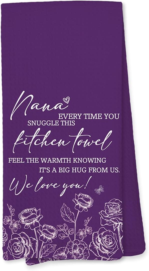 Voatok Purple Floral Nana Kitchen Towels, Nana Gifts for Christmas Birthday from Grandkids Hand Towels, Best Grandma Gifts from Granddaughters Grandsons Dish Tea Towels for Kitchen, 16x24 Inches