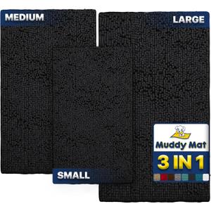 Muddy Mat Pack of 3 Highly Absorbent Microfiber Dog Door Mat and Pet Rug, Non Slip Thick Washable Area Mat Soft Chenille for Kitchen Bathroom Bedroom and Outdoor - Black Small, Medium & Large