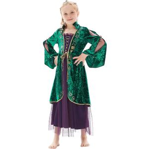 Kids Girls Sarah Sanderson Costume Winifred Sanderson Halloween Witch Cosplay Dress Outfit for Child (Small)