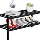 2 Tier Bamboo Shoe Rack Storage Organizer for Closet, Multifunctional Stackable Free Standing Shoe Shelf Organizer for Small Space,Entryway,Hallway,Bathroom 27"x11"x13" (Black, 2 Tier)