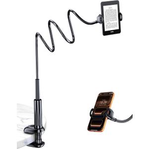 Gooseneck Kindle & Phone Holder for Bed: Flexible Long Arm Clamp Mount for Hands-Free Reading, Bedside Desk Headboard Stand, Compatible with iPhone 17 Pro Max Kindle Kobo & 4.7–8.6 Inch Devices