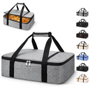 Coobiiya Insulated Casserole Carrier,Lasagna Lugger Tote Keeps Food Hot or Cold,Thermal Lunch Bag Warmer & Cooler Carrier Bag,Portable Tote Bag Fits 9" x 13" Baking Dish for Picnic and Cookouts- Grey (Single Layer: 15.75  11.8  4.7 in, Gray)