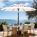 AreShark 9ft 3-Tier Patio Umbrellas, Outdoor Umbrella with 8 Sturdy Ribs UV Protection Windproof, Market Table Umbrella w/Push Button Tilt & Crank for Pool, Porch, Deck, Garden(Cream White)