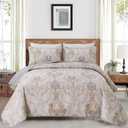Drucon Grey Paisley Quilt Set King 3 Pieces Boho Paisley Floral Quilt Coverlet Set Soft Microfiber Lightweight Bedding Quilt for All Season (King, 104"x90")