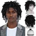 Dreadlock Wig for Men Women Black Curly Dreads Wig Men Funny African American Wigs Natural Rasta Twist Faux Locs Wig for Black Women for Cosplay Halloween Costume Outfit Party+ Hair Cap