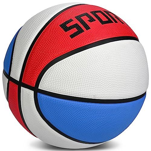 KUYOTQ Kids Youth Size 4 (25.5") Basketball Premium Rubber Outdoor Youth Indoor Outdoor for Boys Girls Teen Game Sports Basketball Gifts (Deflated, Red White Blue)