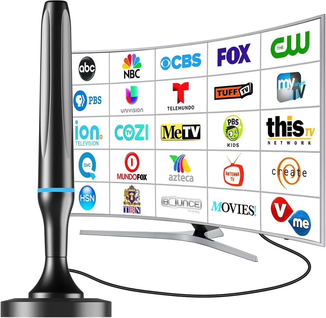 Digital TV Antenna for Smart Tv Indoor Antenna for Tv Without Cable with Strong Magnetic Base,360 Reception Digital HDTV Antenna for Local Channels-Supports 4K 1080p -10FT Long Cables(Blue-Magnetic)
