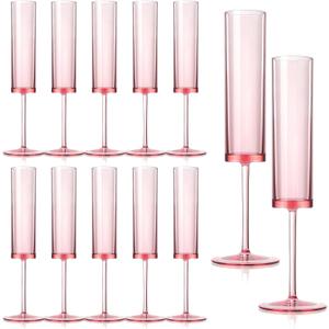 Acrylic Champagne Flutes 5.4 OZ Reusable Wedding Toasting Glasses Stemmed Coupes Square Champagne Glasses Rose Bride Wine Glasses for Party Birthday Christmas Anniversary 12 Pack Pink