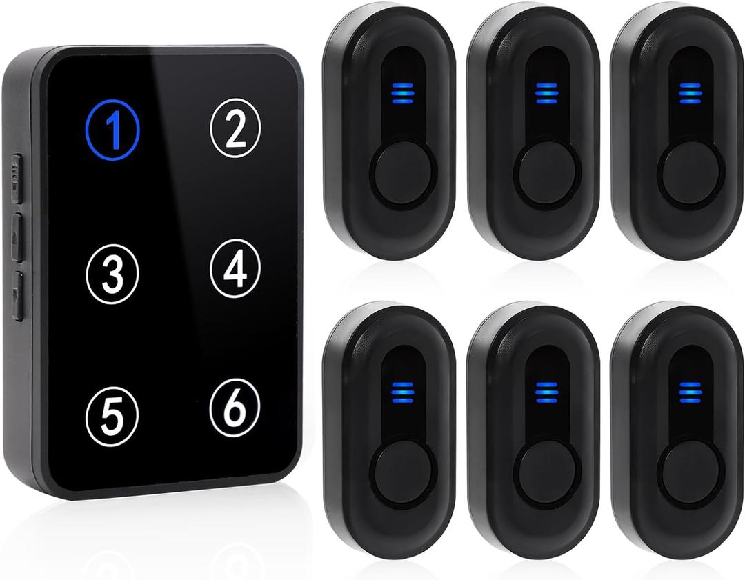 Wireless Caregiver Pager Call Button Nurse Call System 500Ft Range with LED Number Display for Elderly/Patient/Disabled at Home/Hospital/Clinic(6 Waterproof Call Button & 1 Receiver)