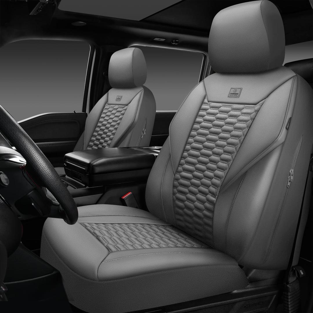 CAR PASS 3D Foam PU Leather Car Seat Covers Full Set,Luxury Breathable Faux Leather Seat Covers for Car,Anti Slip Universal Fit for SUVs Vans Sedan Truck Automotive,Armrest Airbag Compatible All Gray