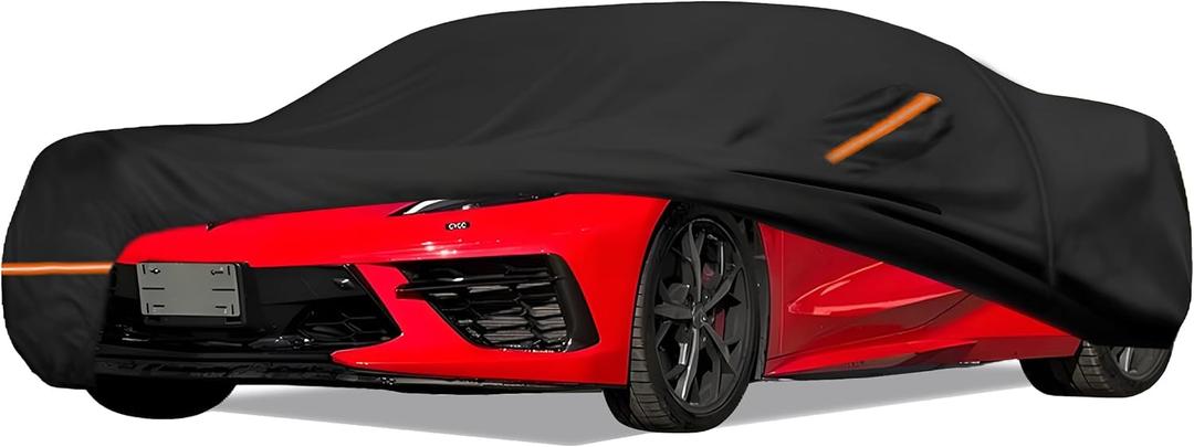 Amooca Car Covers Custom Fit for Chevrolet Corvette C3 C4 C5 C6 C8 Waterproof Sun-Proof All Weather for Automobiles Snow Cover 420D with Door Zipper Cotton Lining