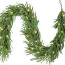 9FT Christmas Garland with LED String Lights, Norfolk Pine Garlands, Real Touch, Artificial Greenery Garland, Waterproof for Indoor&Outdoor, Fireplace, Banister, Wall,Christmas Holiday Decor