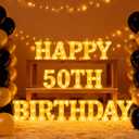 Honoson 17 Pcs 50th Birthday Party Decoration Happy 50th Birthday Light up Table Sign 6.42 Inch LED Neon Marquee Lights for Room Table Wall Decoration Party Supplies (Yellow)