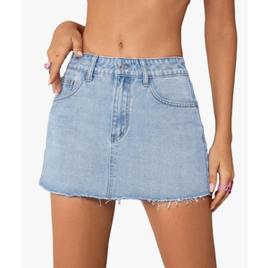 Jumppmile Womens Mini Denim Skirt Mid Waist Mini Dress Jean Skirts L