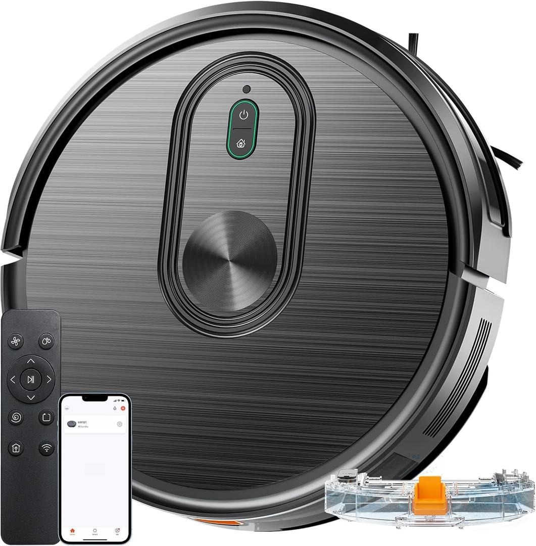 Robot Vacuum and Mop Combo, 2 in 1 Vacuuming & Mopping Robot with Schedule, App/Bluetooth/Voice, 3200Pa Max Suction, Self-Charging Robot Vacuum Cleaner, Slim, Ideal for Pet Hair, Hard Floor, Carpet (Brown)