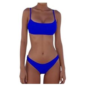 Women Sexy 2pcs Bikini Set Solid Color Micro Triangle Cup Swimsuit Bathing Suit Royal Blue
 Royal Blue XSmall