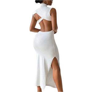 GORGLITTER Women's Open Low Back Cut Out Maxi Dress Summer Graduation Backless Night Out Bodycon Tank Long Sundresses (Medium, White)