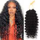 50g Feather Crochet Human Hair, Deep Wave Pre-Separated Miracle Knots Invisible Human Hair Crochet Bundles for Black Women (#Nature Black, 20 Inch - Deep Wave)