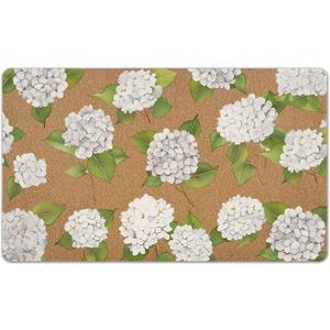 White Hydrangea Floral Door Mat, Hydrangeas Flower Decorative Front Door Mat Outside Entrance, White Hydrangea Artificial Coir Doormat Rugs for Indoor Outdoor Entryway Entry, 17x30 Inch