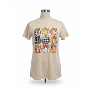Women's Halloween T-Shirts Pumpkin Graphic Tees Autumn Fall Shirts Loose Casual Short Sleeve Tops (Apricot3, L)