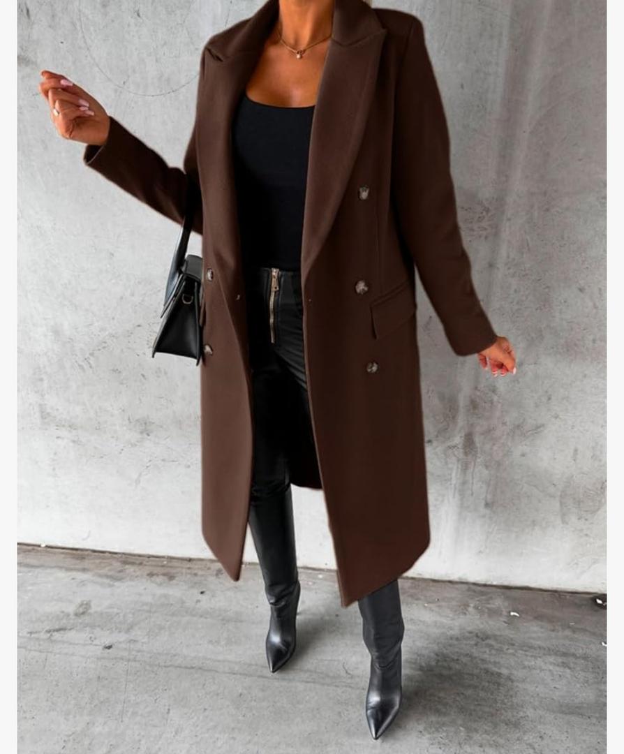 IDEALSANXUN Womens Long Wool Coat Double Breasted Trench Coat Fall Winter Clothes XL