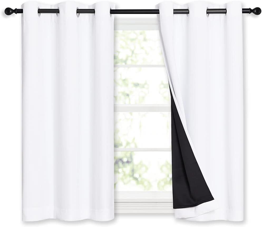 NICETOWN White 100% Blackout Curtains 45 inches Long, 2 Thick Layers Completely Blackout Window Treatment Thermal Insulated Lined Drapes for Small Window (1 Pair, 42 inches Width Each Panel)