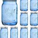 SUT Blue Wide Mouth Mason Jars 32 oz,9 Pack Glass Jars with Airtight lid, Canning jars for Preserving, Jam, Honey, Jelly, Wedding Favors, Sauces, Meal Prep, Overnight Oats, Salad