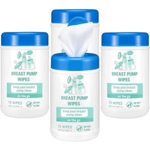 4 Pack Breast Pump Cleaning Wipes 300 Count Pacifier Bottle Wipes Resealable Convenient Hygienic on the Go Cleaning for Quick Clean Pump Parts Tables Countertops Chairs