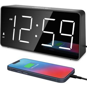 Peakeep Digital Alarm Clock for Bedroom Bedside, Loud Alarm Clock for Heavy Sleepers, Large Big LED Numbers for Seniors, Battery Backup Plug in Electric Clock with USB Charger