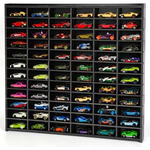 Toy Car Storage Display Case, 72 Slots Model Car Display Shelf for 1/64 Scale Toy Cars, Wall Mount Organizer Rack for Diecast Models (Black)