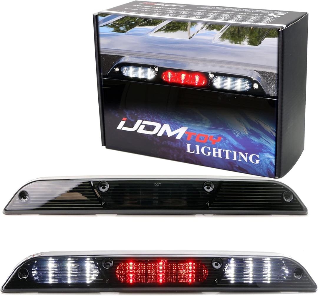 iJDMTOY Smoked Lens Full LED High Mount Third Brake/Stop Light Assembly Compatible with Ford 2015-2020 F-150, 2017-up F-250 F-350, 2019-up Ranger, 2022-up Maverick