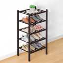 Smiry Bamboo Shoe Rack for Closet, 5 Tier Small Wooden Shoe Organizer, Stackable 14 Vertical Slats Wood Shoe Storage Shelf for Entryway, Two-piece Heavy-Duty Legs, 17.3"x11"x31.3", Brown
