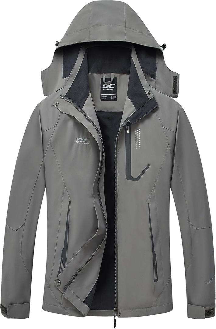 Diamond Candy Women's Waterproof Rain Jacket with Hood Lightweight Outdoors Raincoat (Medium, Grey)