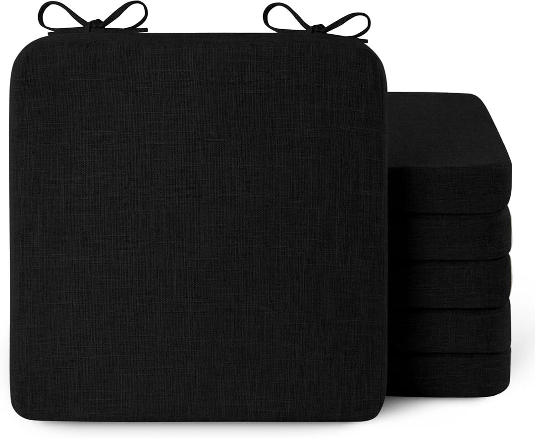 AddGrace Square Chair Cushions for Dining Chairs 6 Pack Non Slip Seat Cushions for Kitchen Chairs Indoor Thick Dining Room Chair Pads with Ties and Removable Cover 16'' x 16'' x 2'' Black