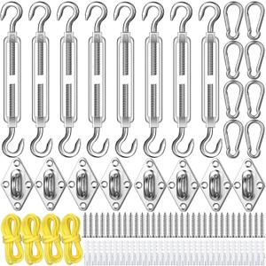 Tandefio 92 Pcs Sun Shade Sail Hardware Kit Heavy Duty Anti Rust Retractable Stainless Steel Outdoor Shade Sail for Triangle Rectangle Installation (Silver)