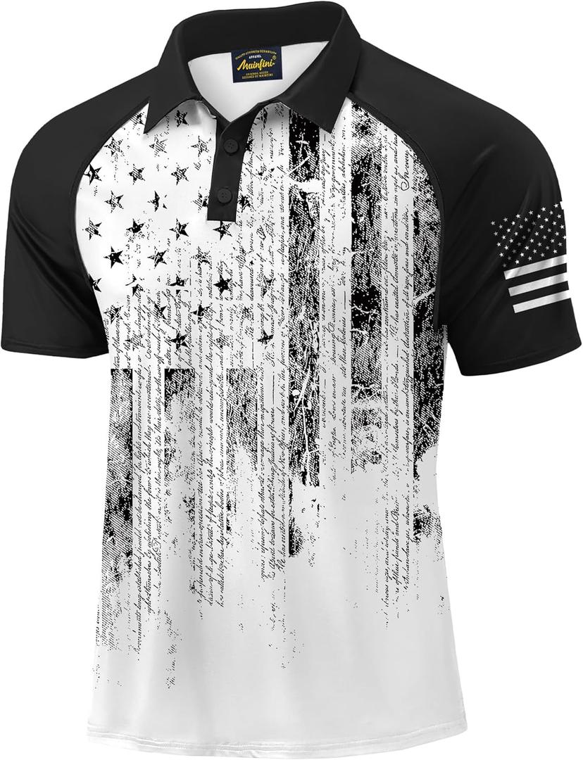 Mainfini Men's Red White Blue Tee US Flag Polo T Fourth of July Short Sleeves Button Polo 3XL