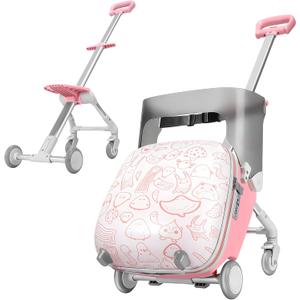Kids Ride-on Luggage with Seat, 20 inch Carry On Suitcase, 2-in-1 Children's Luggage with Shockproof Silent Wheels and Guardrail for Airplane & Travels