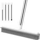 Nacena Rubber Broom, 2 in 1 Pet Hair Removal Broom with Squeegee 51-in Adjustable Long Handle Carpet Broom for Cleaning Carpet Hardwood Floor Tile Window, Grey & White