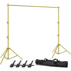 Photo Video Studio Backdrop Stand- Titanium Gold, 12(W) x 10(H) ft Heavy Duty Adjustable Photography Muslin Background Support System Kit with Carry Bag,4 Spring Clamps