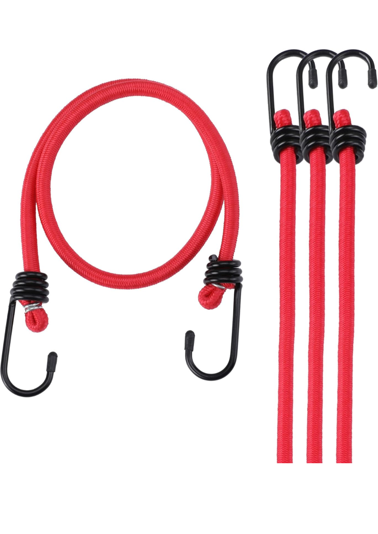 WORKPRO 24 Inch Bungee Cord with Hooks, 4 Pack Superior Rubber Heavy Duty Straps Strong Elastic Rope for Outdoor Tent, Luggage Rack, Camping, Cargo, RV, Bike, Transporting, Storage, Red