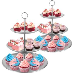 3 Tier Silver Cupcake Stand Stainless Steel Dessert Display Rack with Removable Tiered Tray for Parties,Weddings,Birthdays,Decorations,Any Festivals and Festivities(2 Pack)