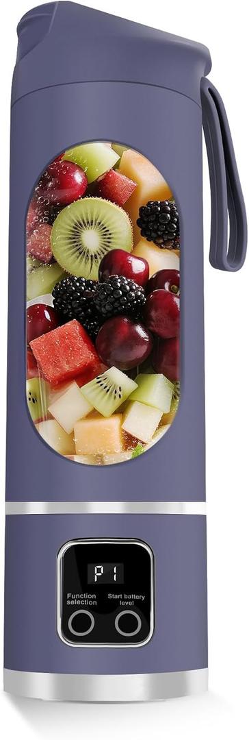 Portable Personal Electric Blender500ML Portable Shakes and Smoothies Blender12 Blades USB Rechargeable Small BlendersMixingCompactConvenient and Versatile(Purple)