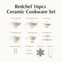 Redchef Ceramic Pots and Pans Set, Nonstick Kitchen Cookware Set with Detachable Handle, Non Toxic Cookware Set 16pcs, PFAS PFOA & PTFE Free, RV Ceramic Cookware for Camping, Dishwasher/Oven Safe